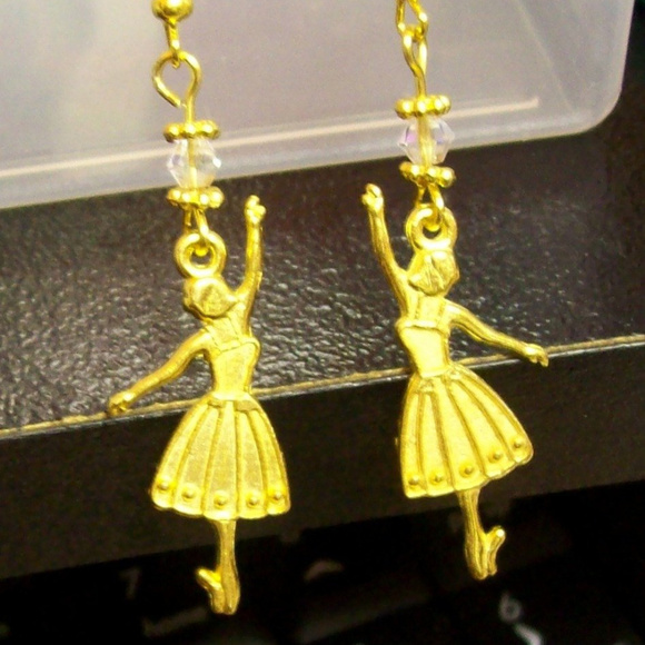 Ballerina Dangle Earrings on Fish hook earwire with bicone ... E100 - Picture 2 of 3